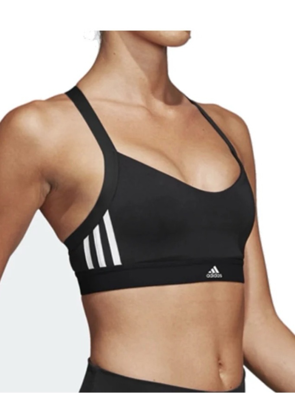 adidas Black Sports Bra with White Three-Stripe Accent